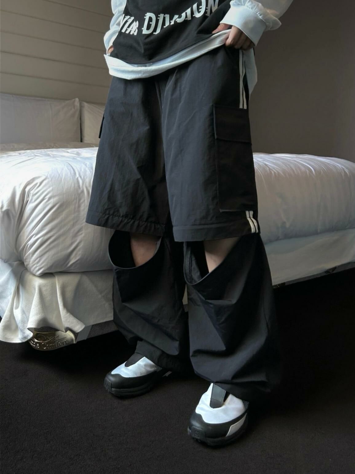 雙間可束腳工裝鬆身褲(可拆變短褲) P2469