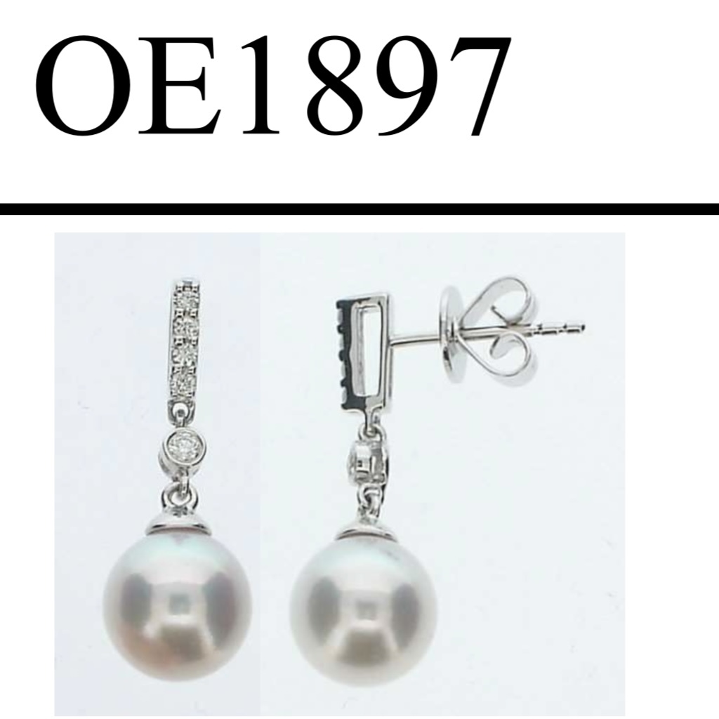 OE1897 珍珠鑽石耳環 18KW