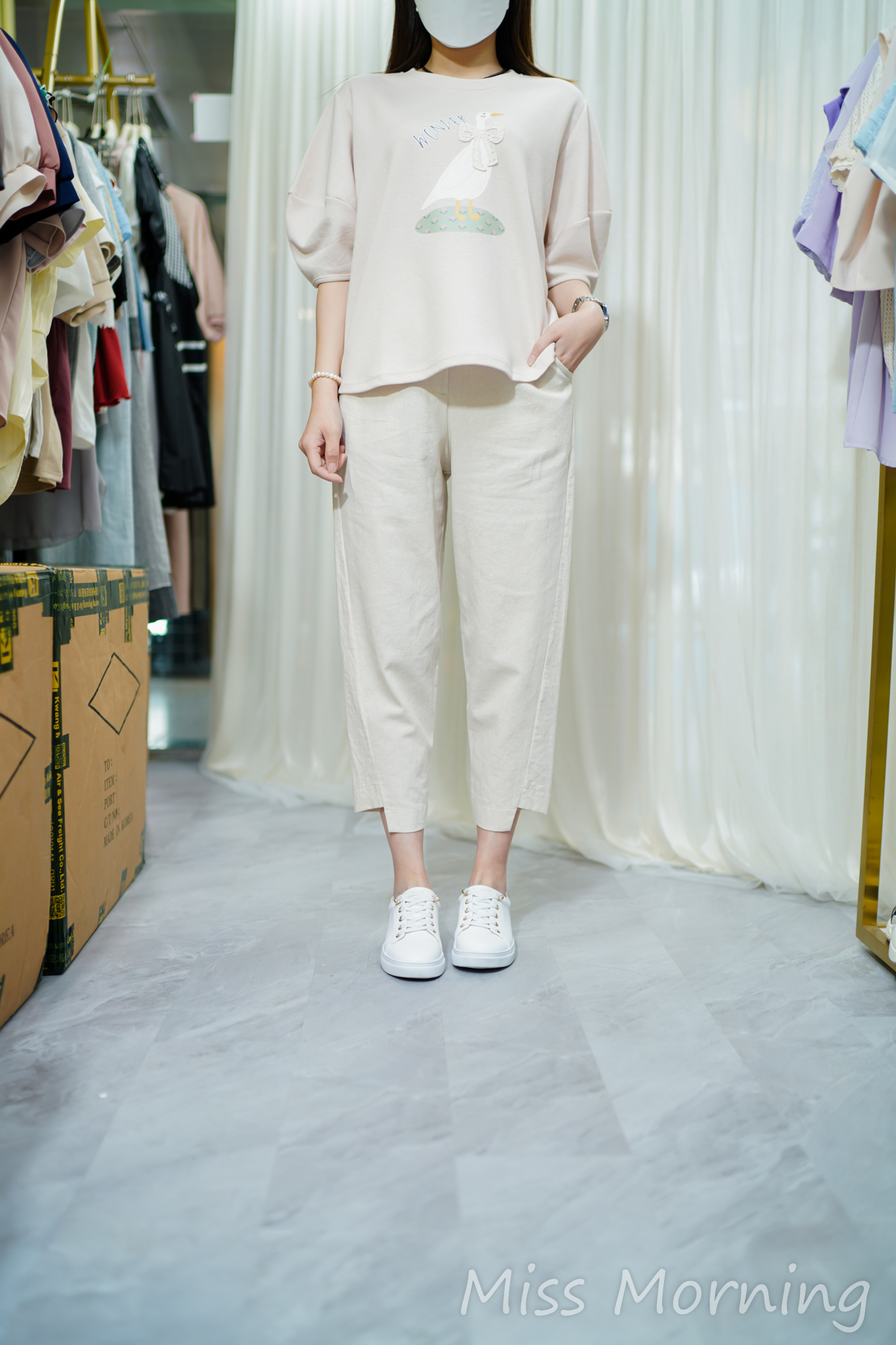 鑽石形泡泡袖上衣(13862)&悠閑棉麻褲(33738)