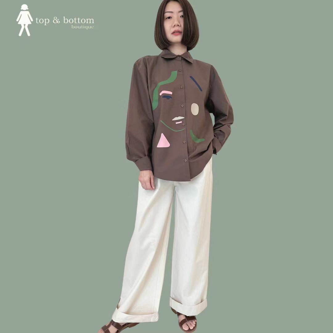 SOLID COTTON FOLDED HEM WIDE LEG PANT