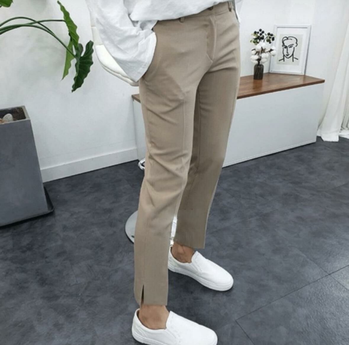 淨色開叉修身西褲 P2648