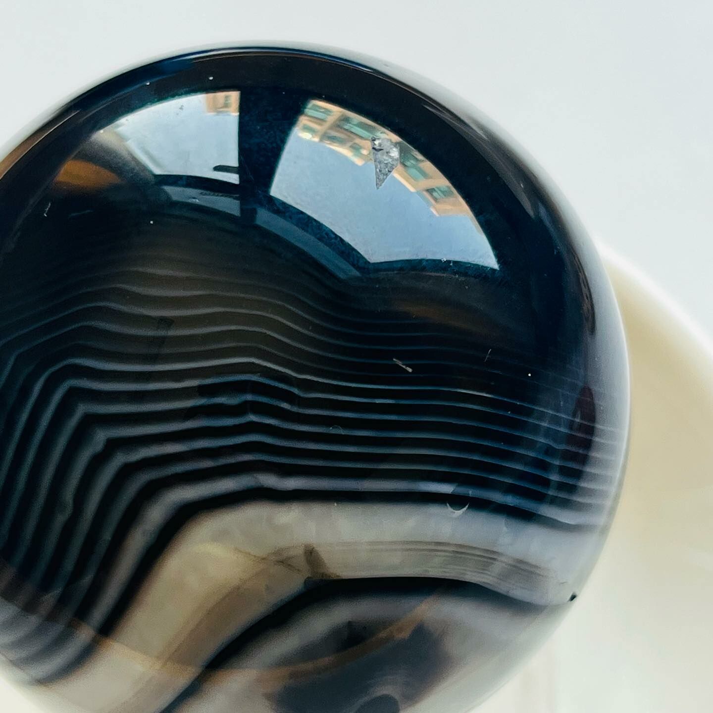 [原石] 黑瑪瑙石英 水晶球（附底座）