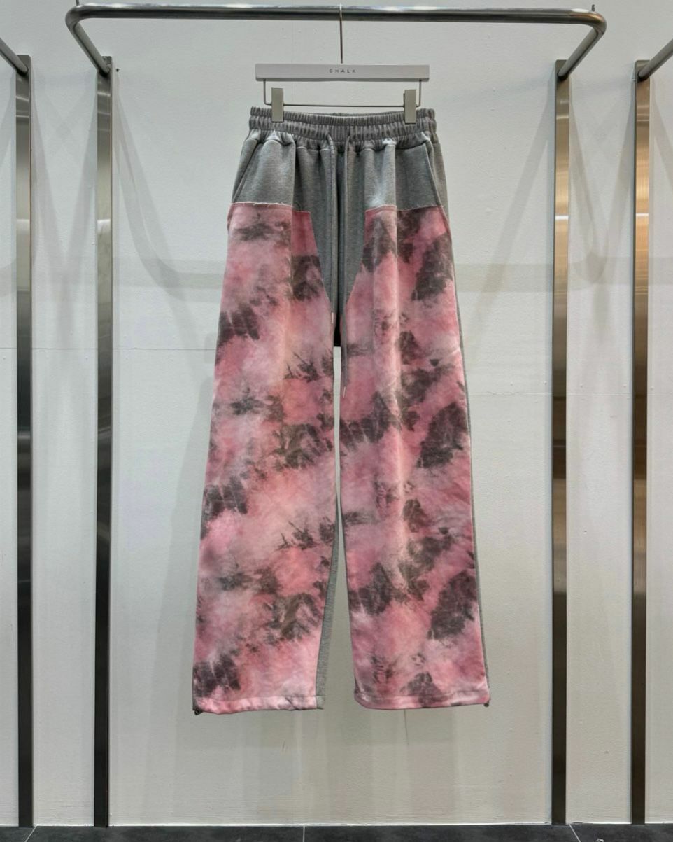 紮染拼色可束腳鬆身褲 CHALK-004P
