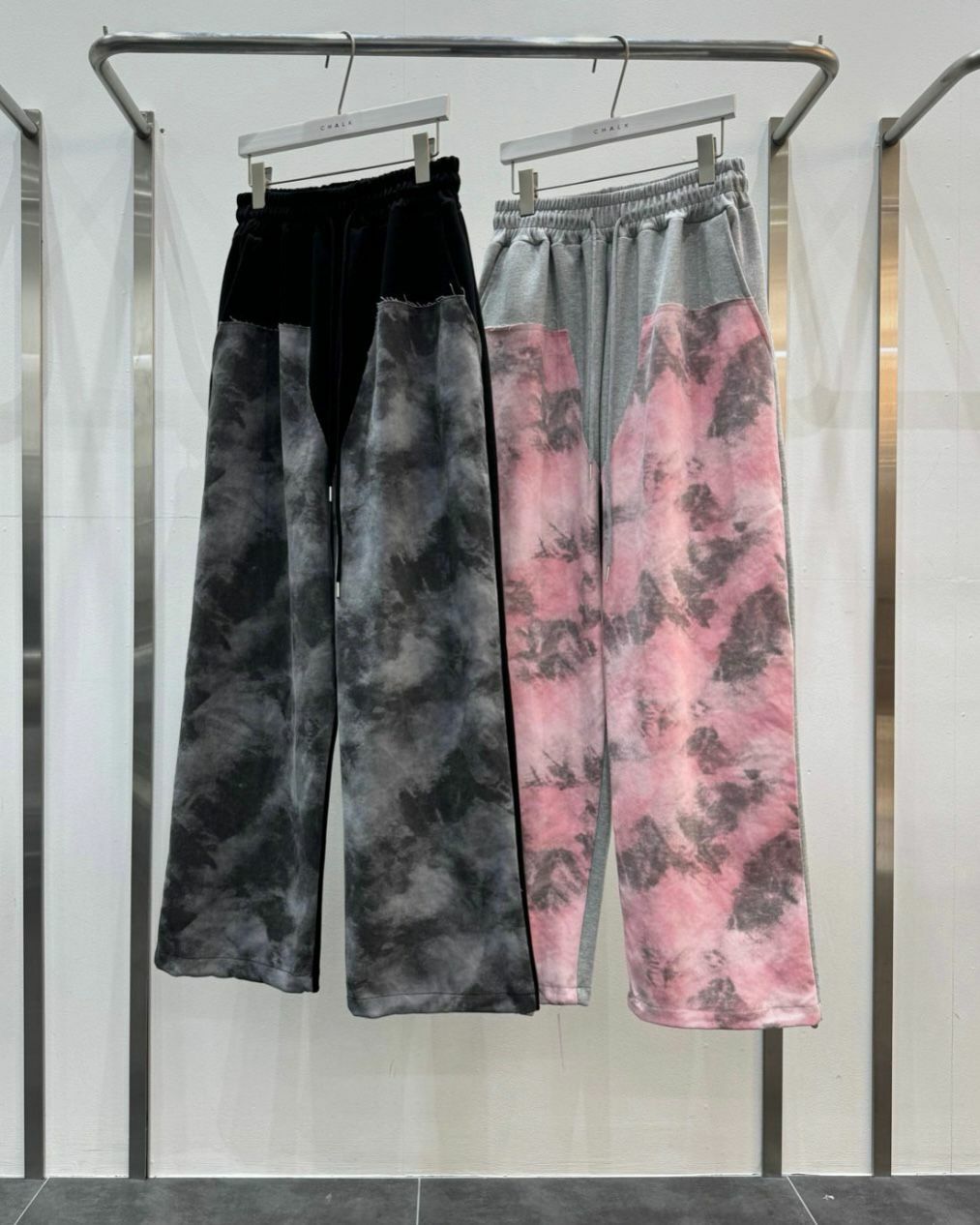 紮染拼色可束腳鬆身褲 CHALK-004P