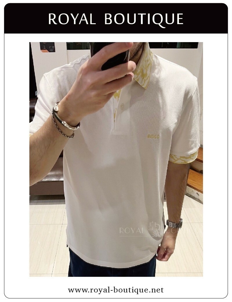 BOSS 金黃領邊袖口網眼短POLO衫