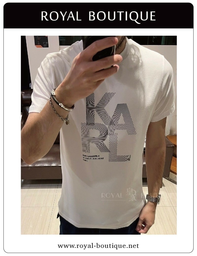 KARL LAGERFELD 卡爾 胸前線條排列品牌英字短T