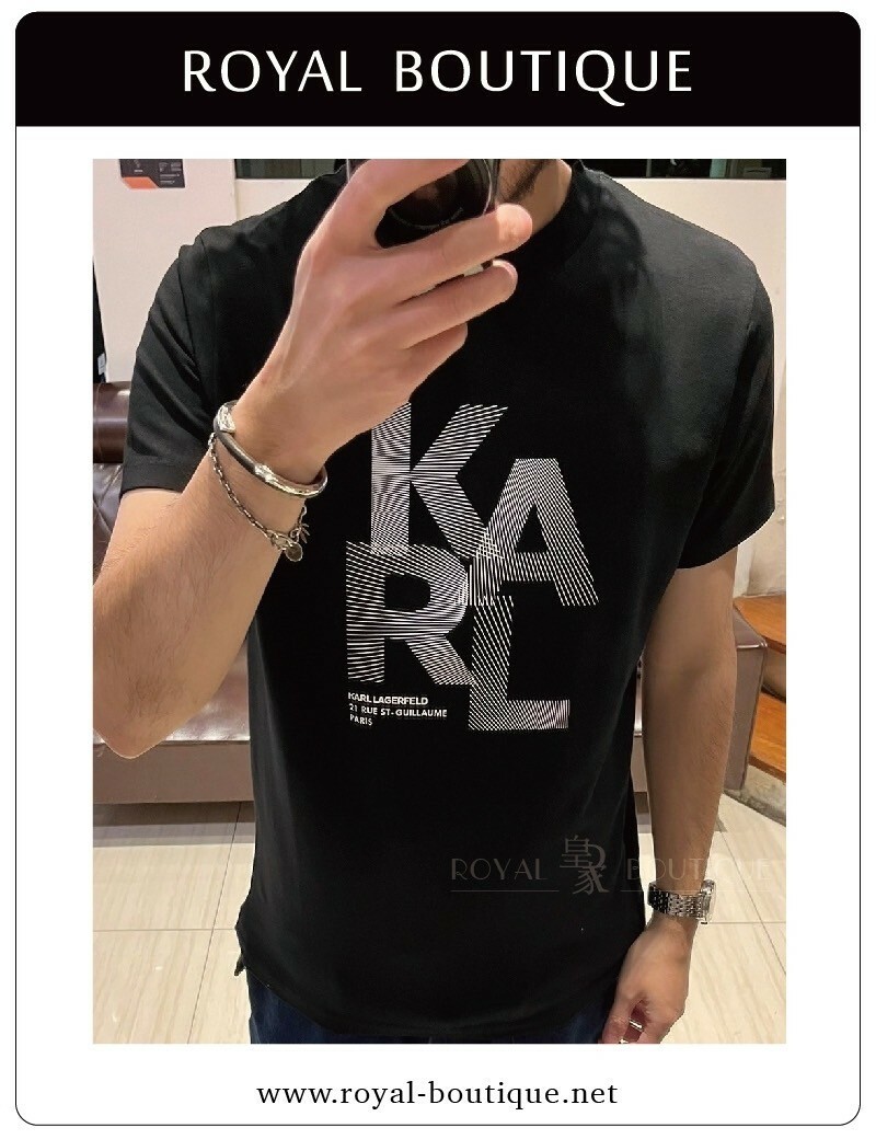 KARL LAGERFELD 卡爾 胸前線條排列品牌英字短T
