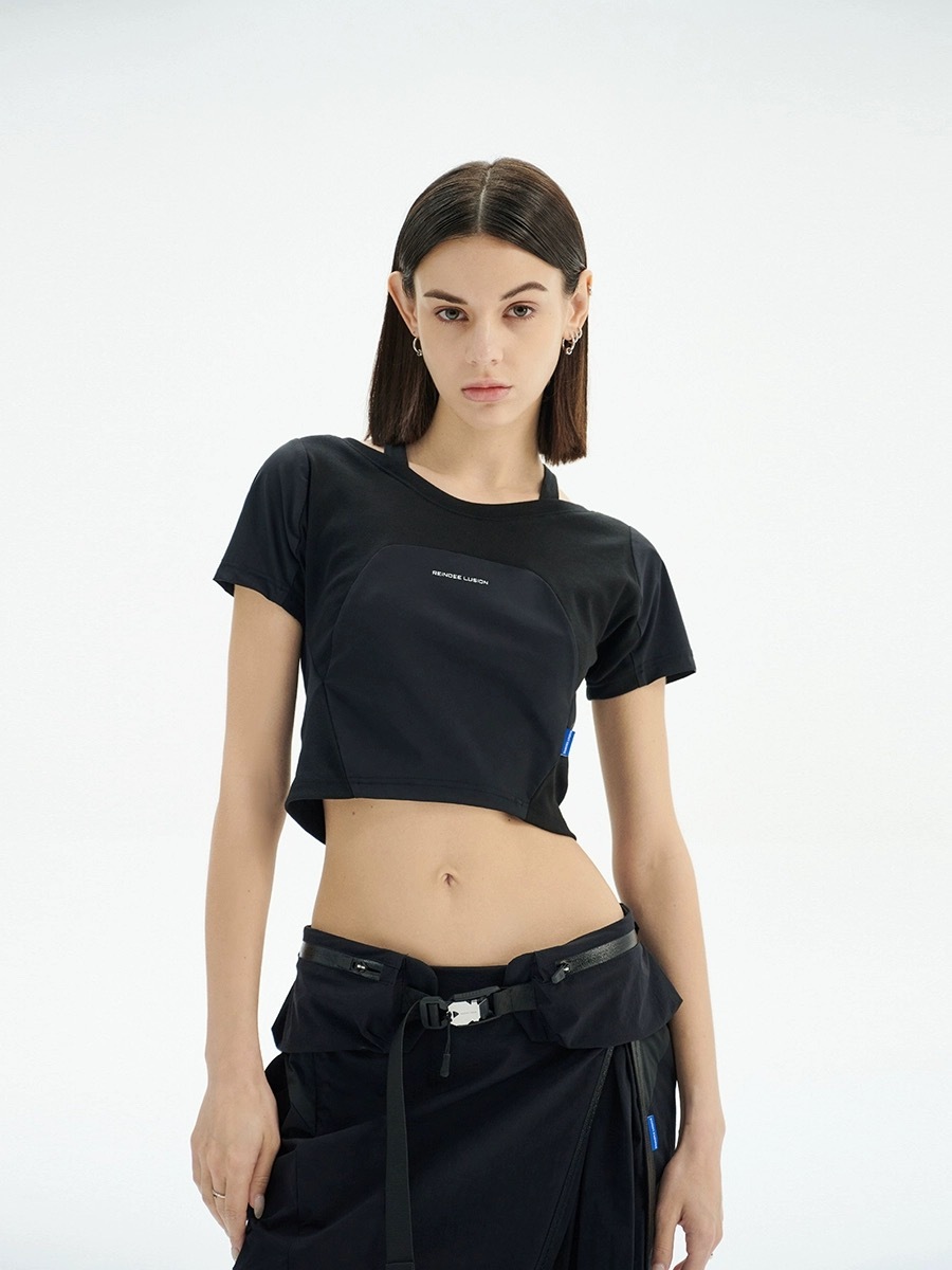 RL | REINDEE LUSION先鋒機能解構假兩件短版露背女子緊身短袖T卹
