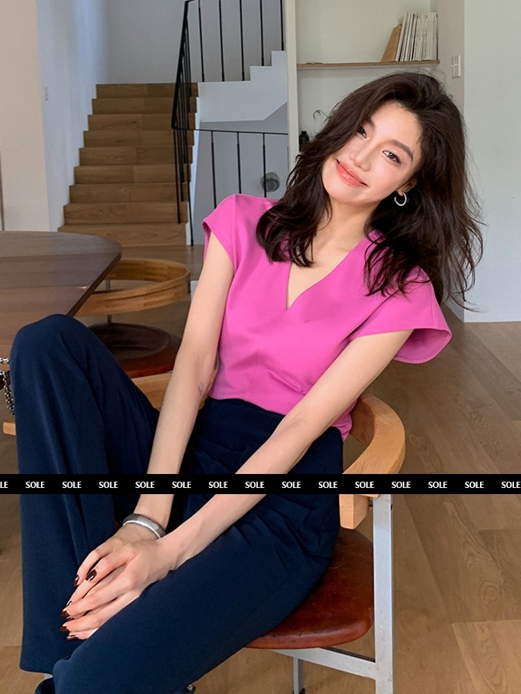 顯瘦簡約上衣(白/桃)