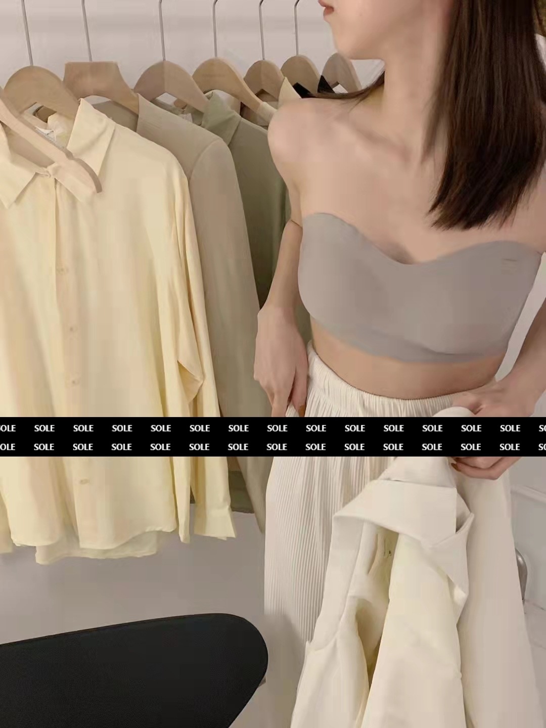 無肩帶 涼感集中平口內衣(黑/白/綠/紫)