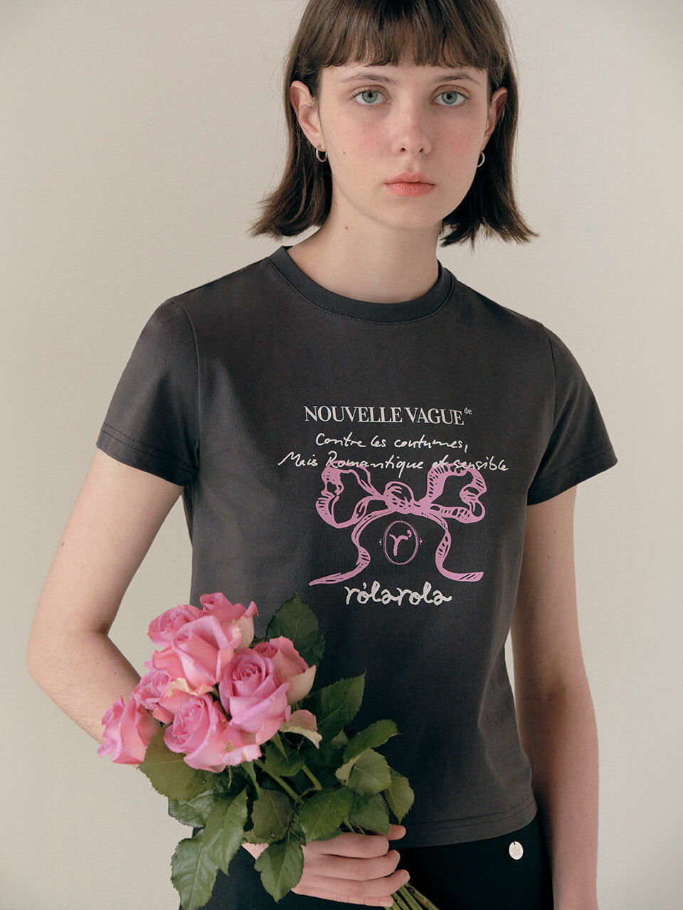 rolarola - ROLA RIBBON HALF T-SHIRT (CHARCOAL)