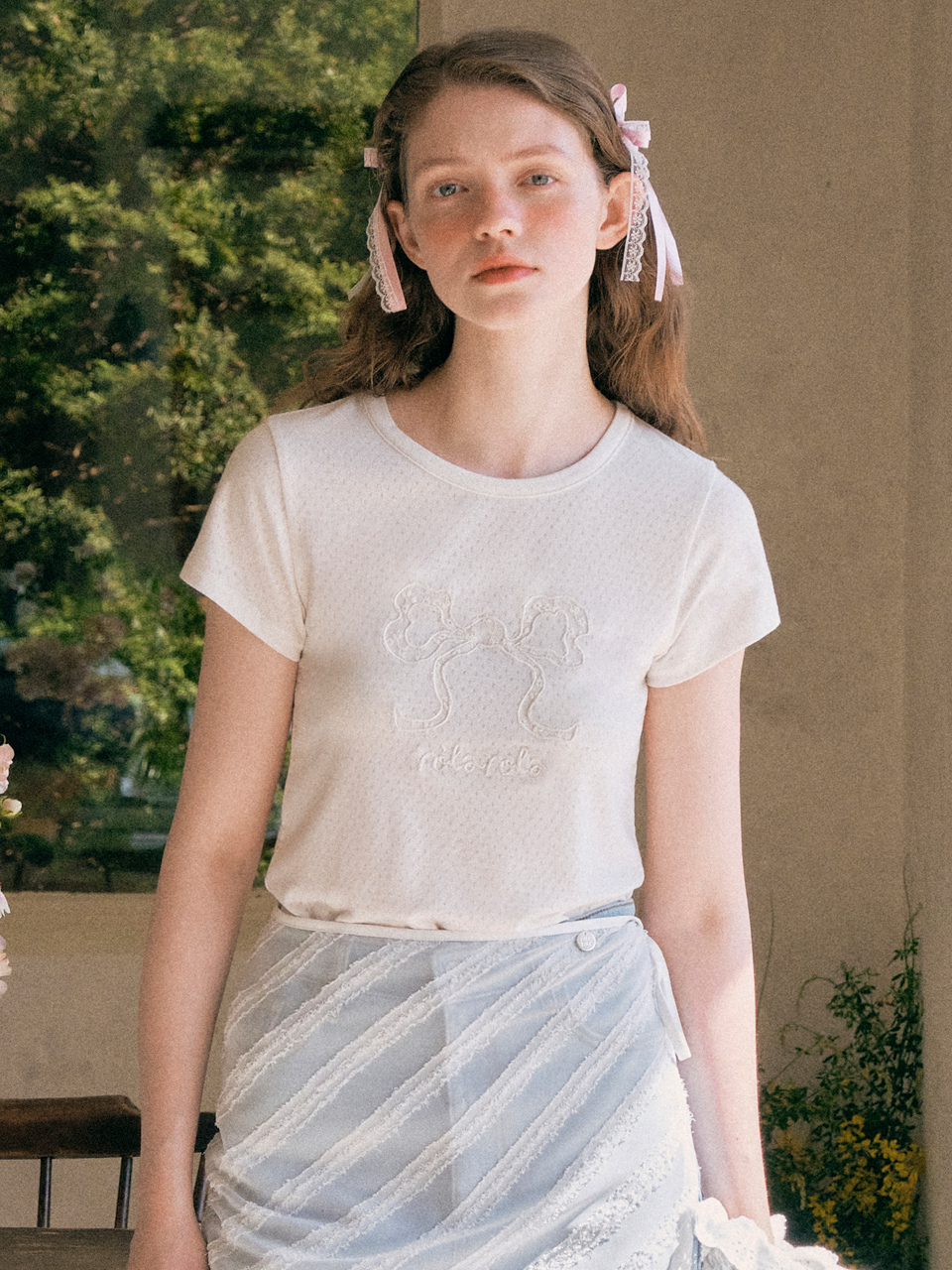 rolarola - LACE RIBBON T-SHIRT (WHITE)