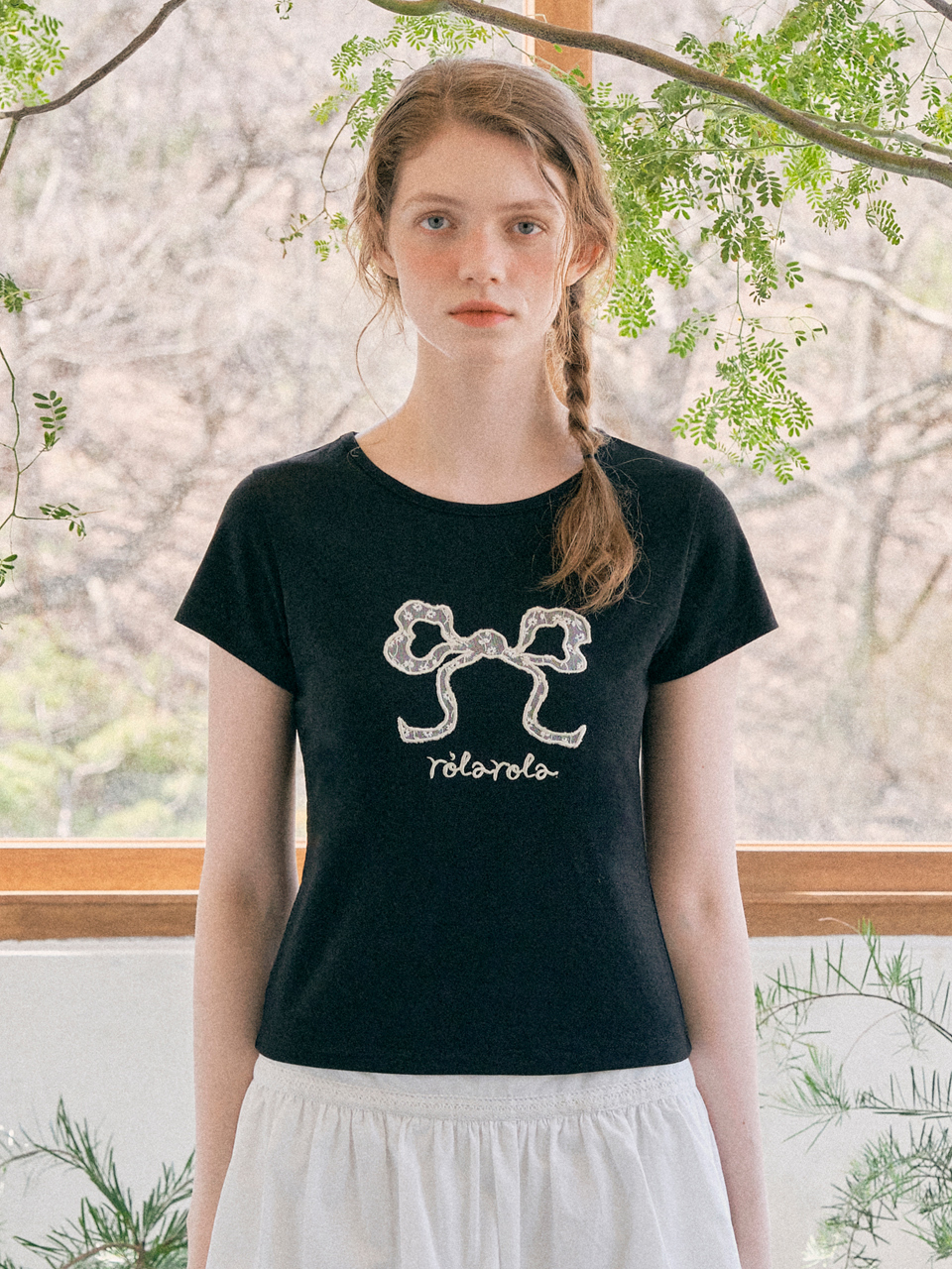 rolarola - LACE RIBBON T-SHIRT (BLACK)