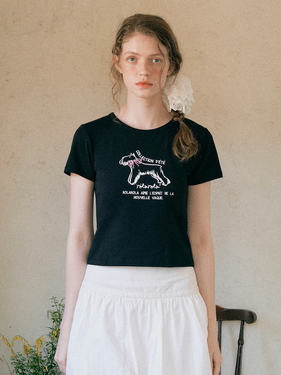 rolarola - ROLA RIBBON PUPPY T-SHIRT (BLACK)
