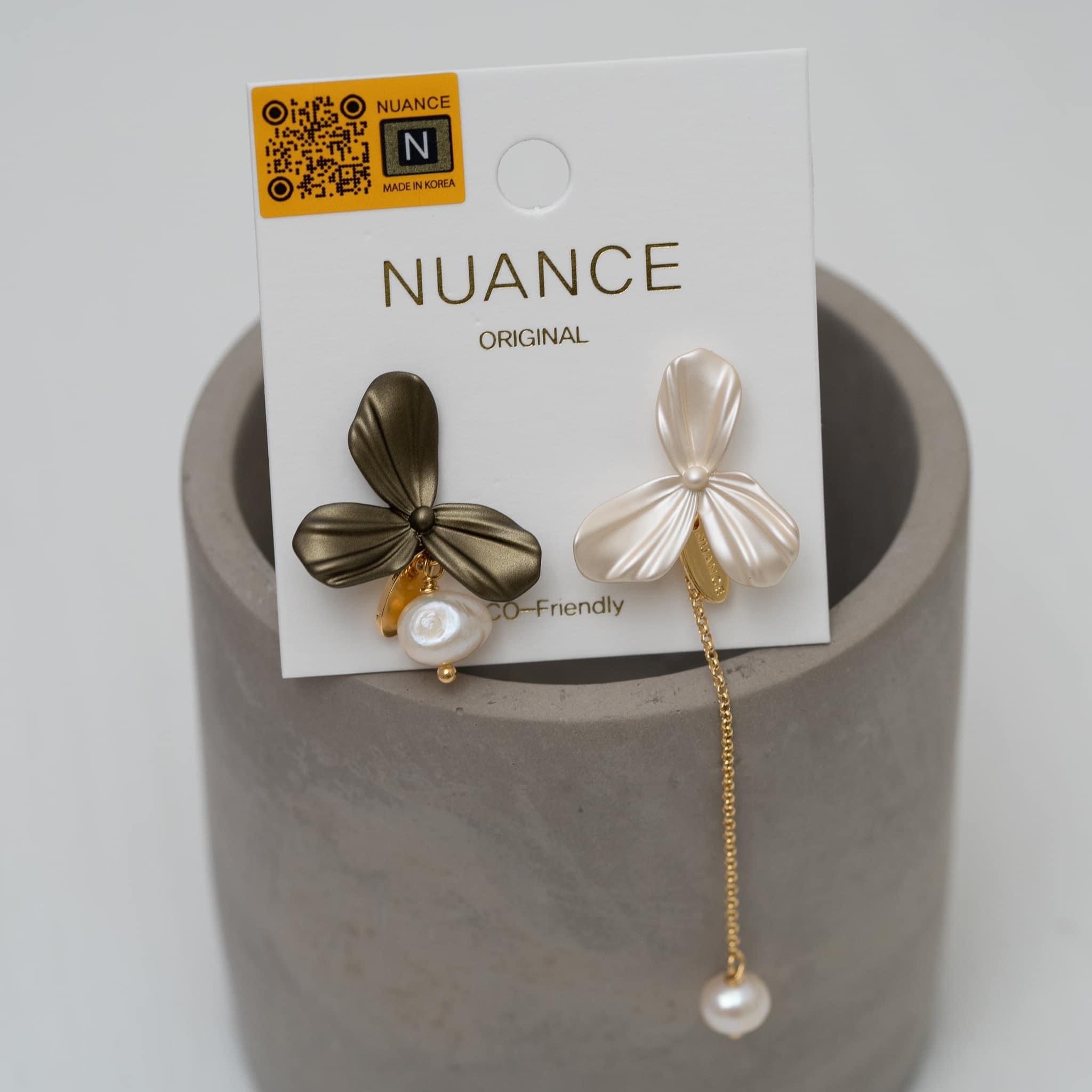 Nuance 三葉花鴛鴦色珍珠耳環