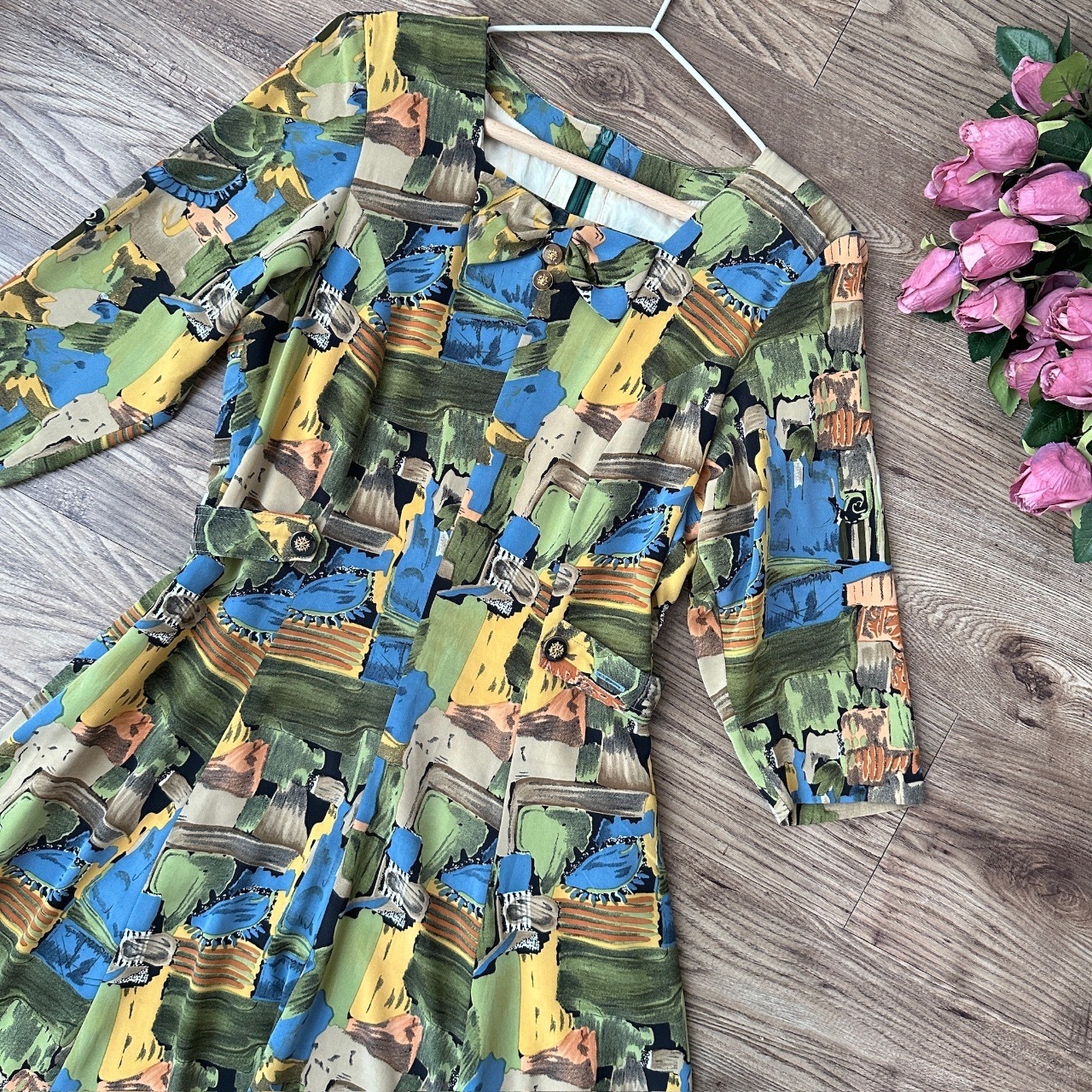 春天感水彩畫風連身裙