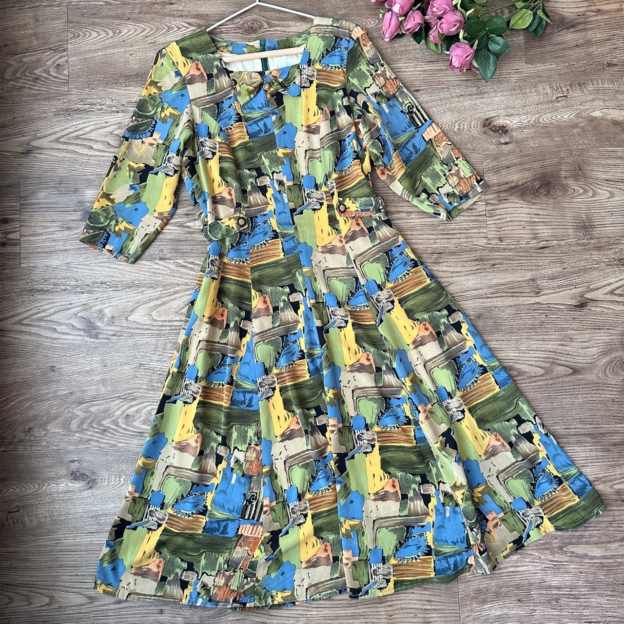 春天感水彩畫風連身裙