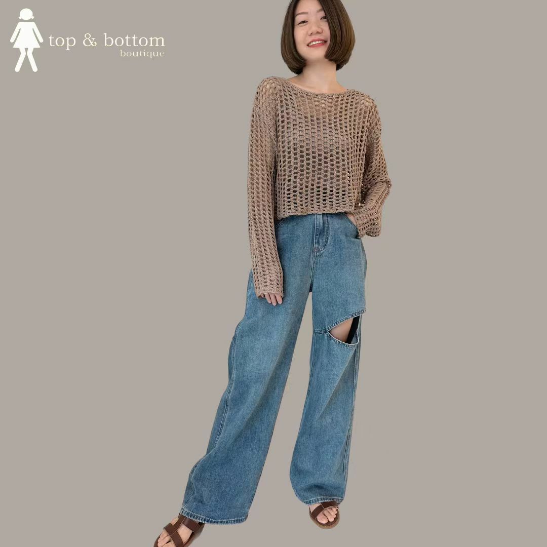 DENIM CUT OUT DETAILED PANT