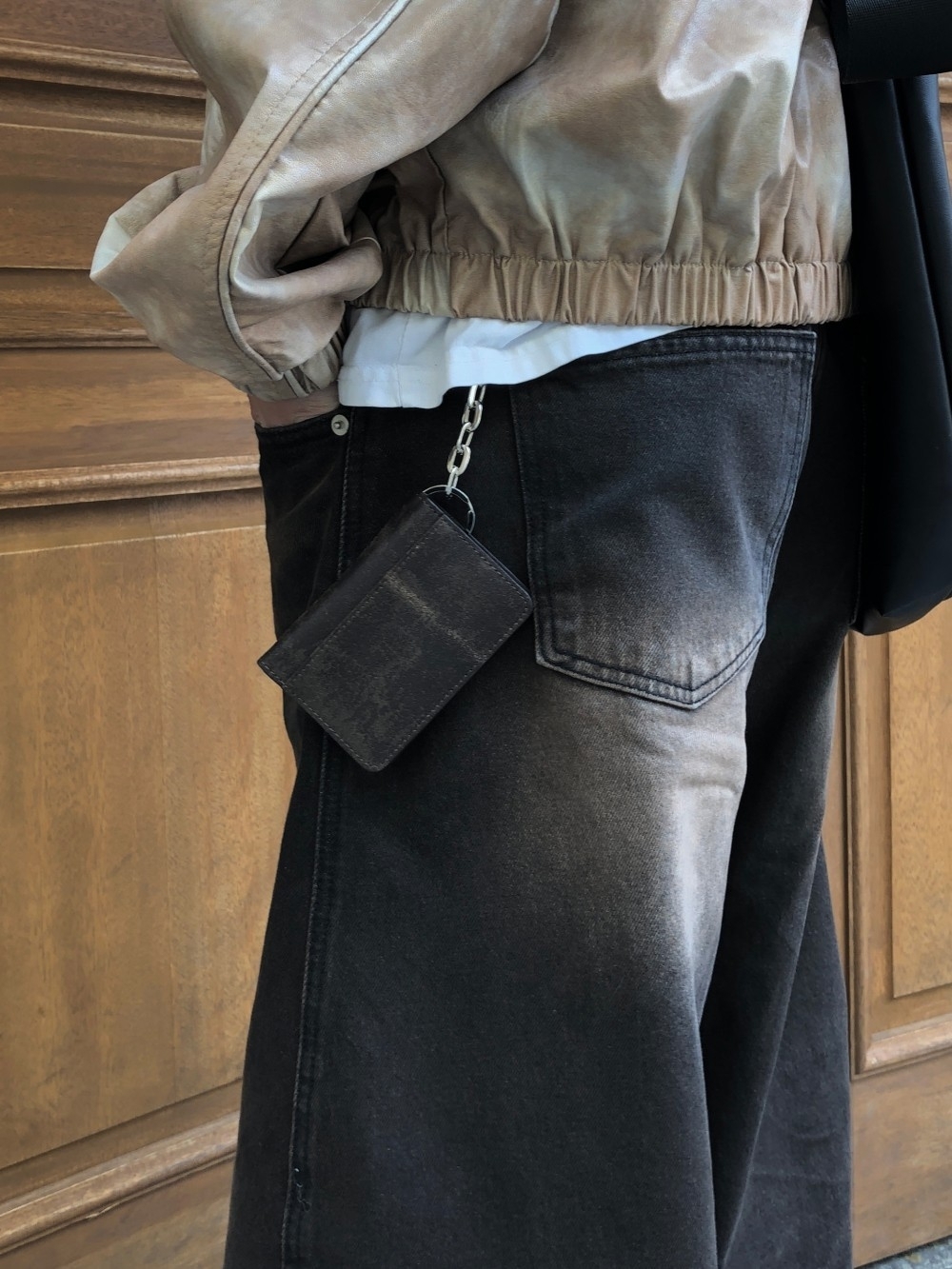 韓國 復古 做舊 質感 皮革 錢包 鑰匙圈