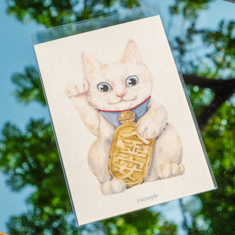 一氏夫婦 Escouple｜明信片｜招財貓｜金安 白貓