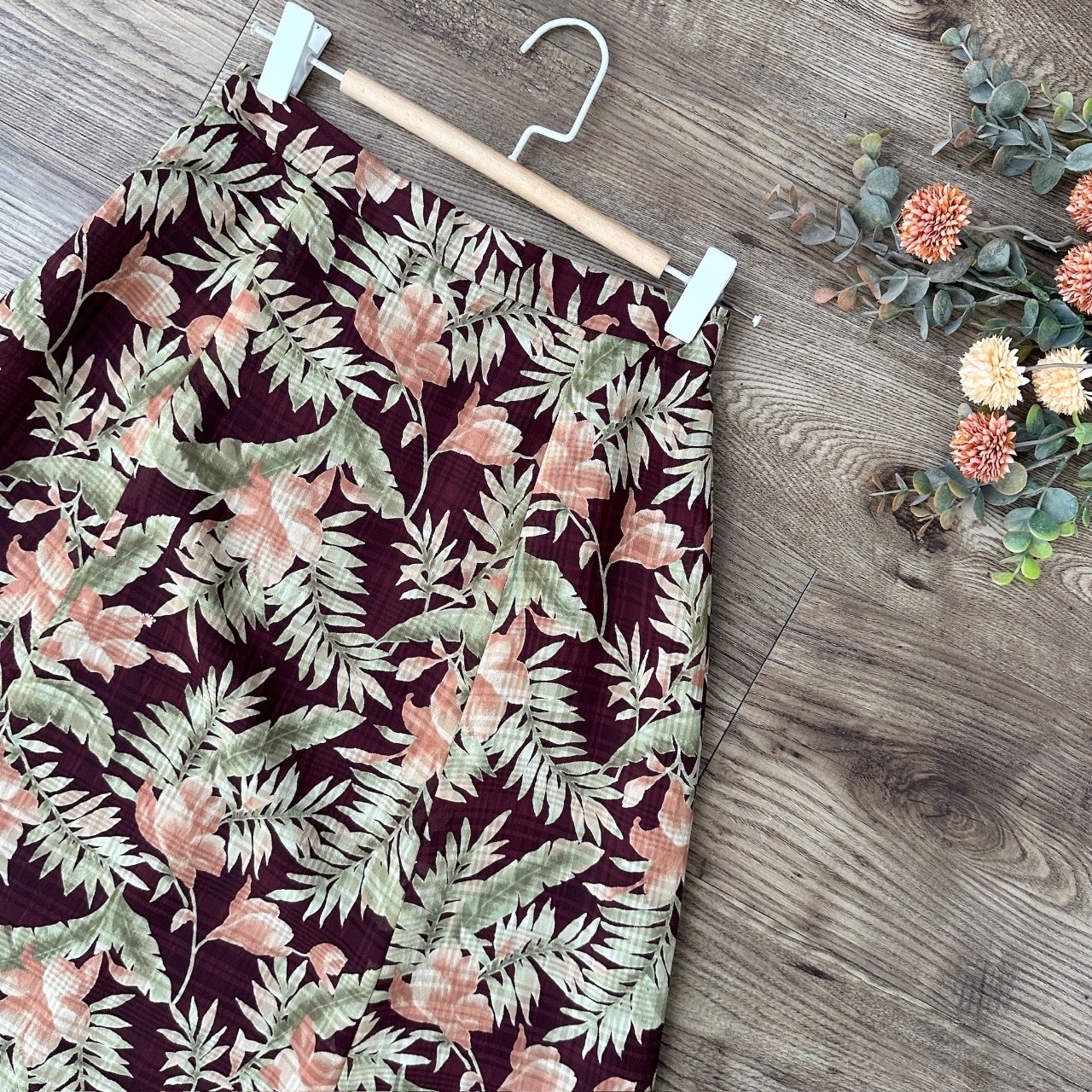 古典酒紅褪色畫半身裙