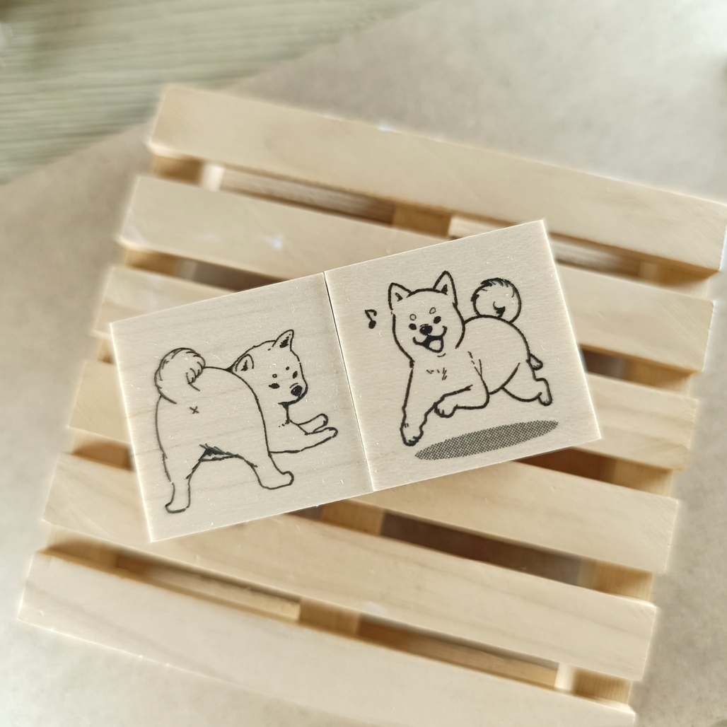 日本YUN．柴犬 3x3cm原創櫸木印章 共兩款