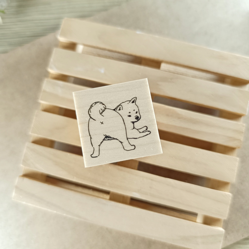 日本YUN．柴犬 3x3cm原創櫸木印章 共兩款