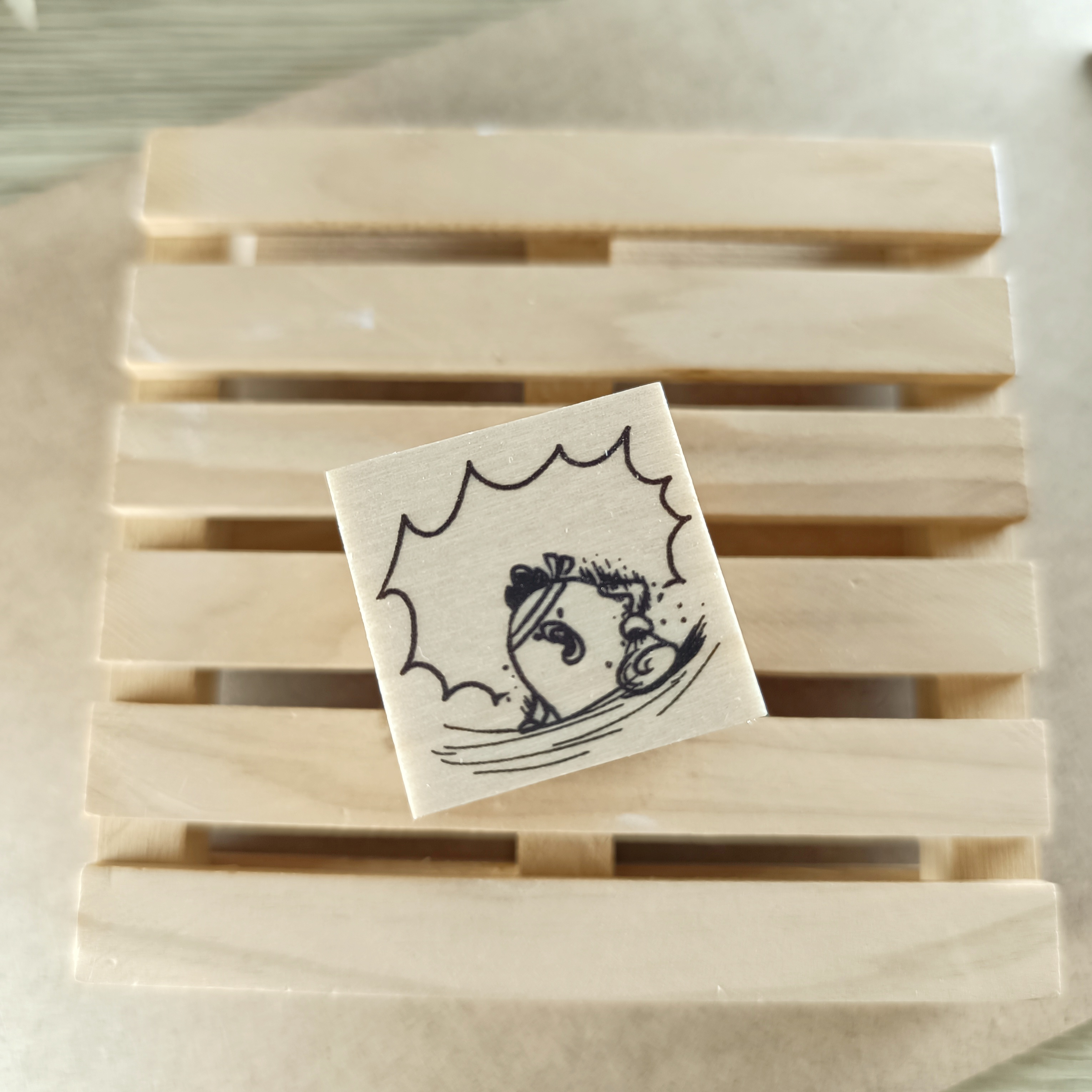 日本YUN．雞媽媽-大力推銷 3x3cm原創櫸木印章