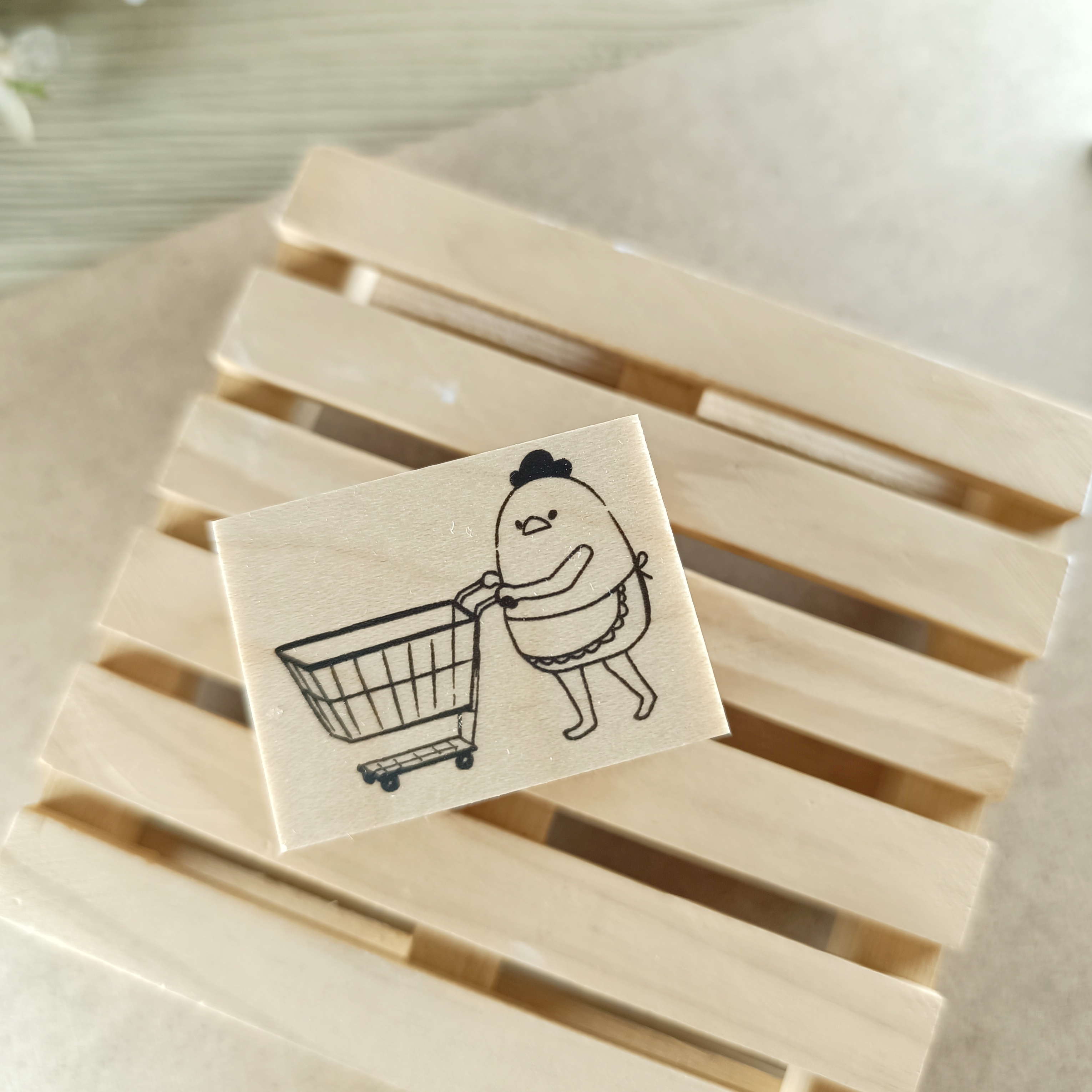 日本YUN．雞家族-購物 3x3cm原創櫸木印章套裝