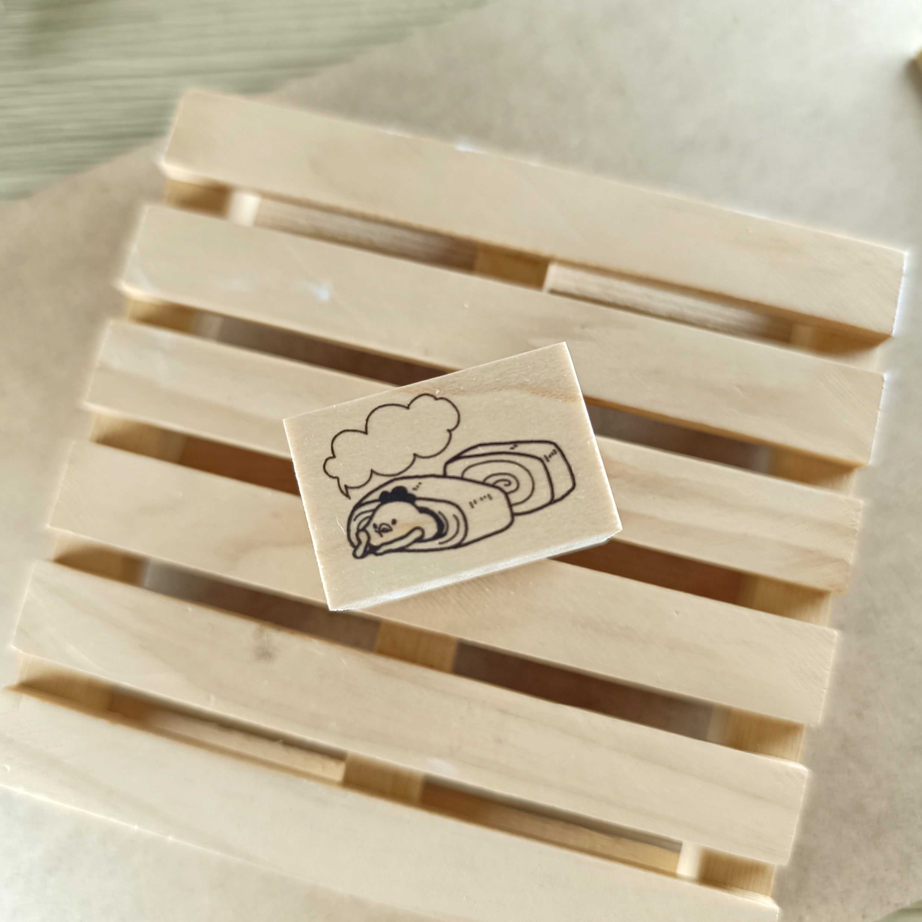日本YUN．雞媽媽-玉子燒 2x3cm原創櫸木印章
