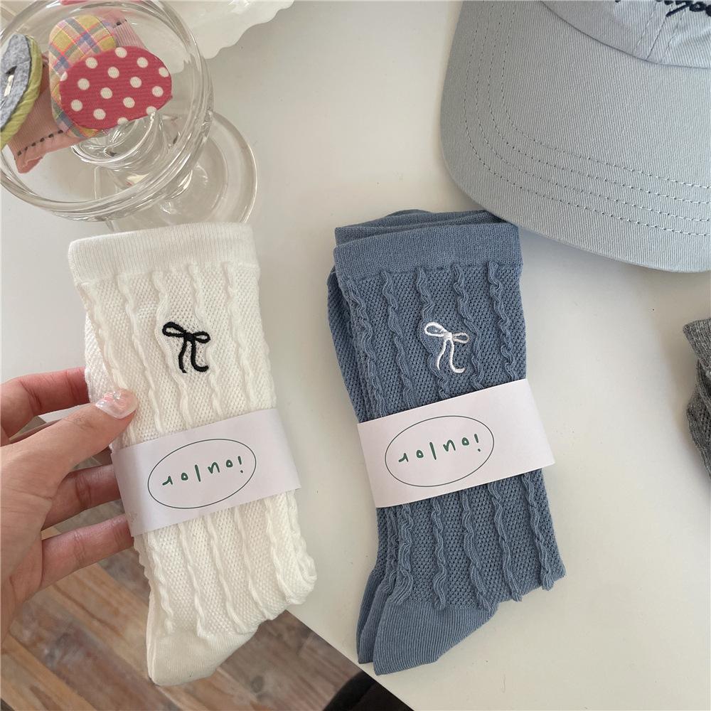 《4054》♾️日系學院風蝴蝶結波浪中筒襪