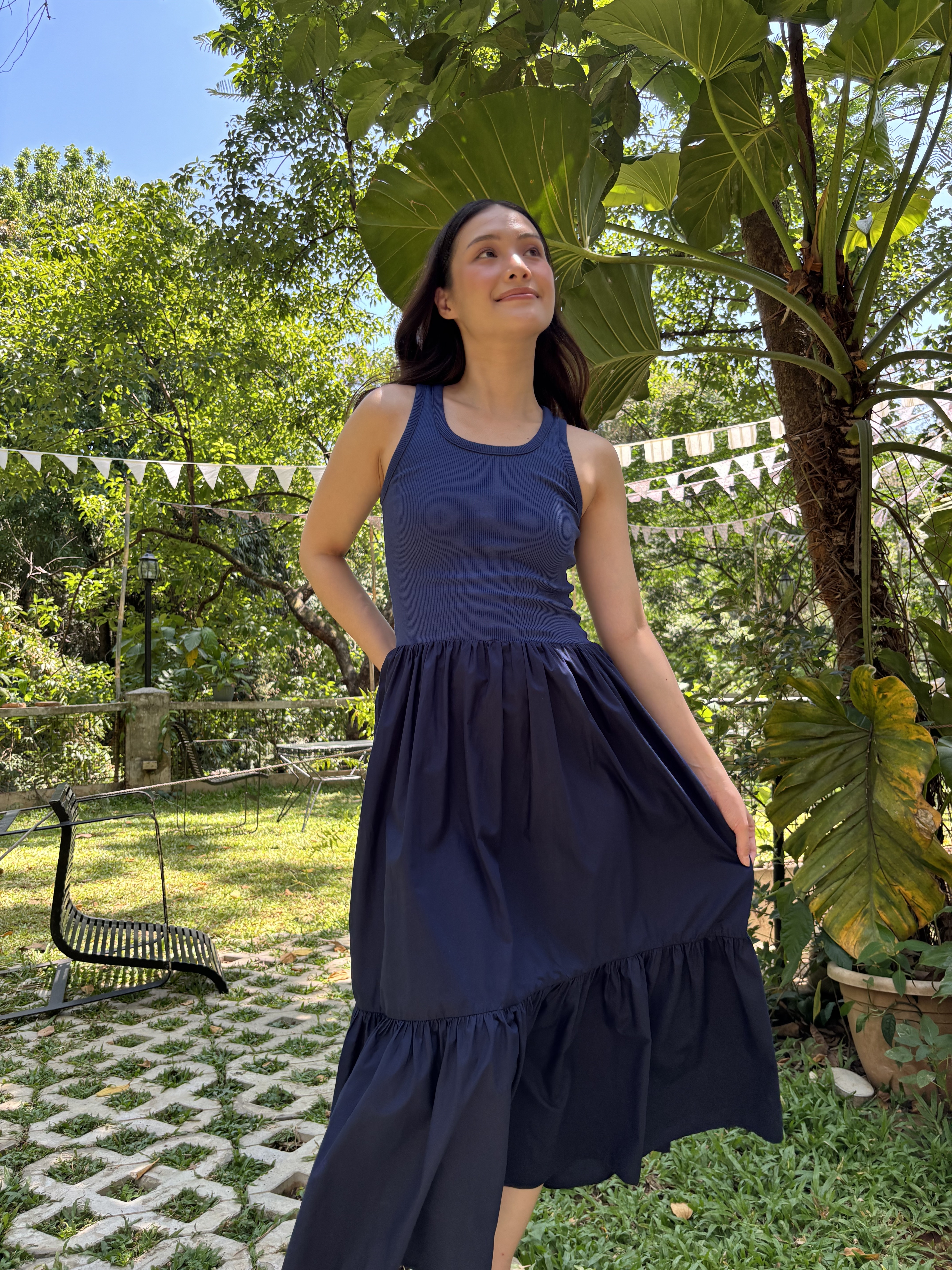 Ella Contrast Dress - Navy