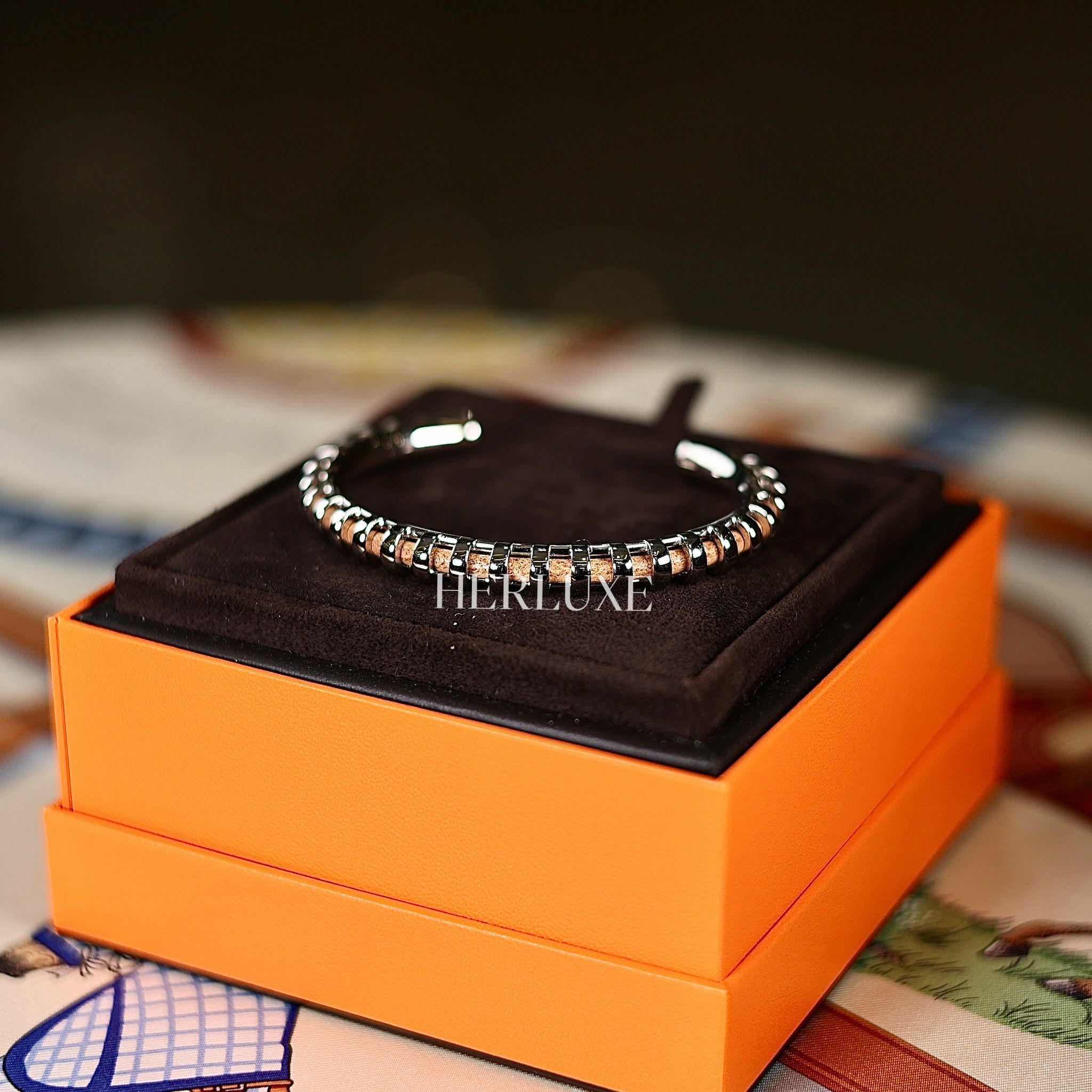 Jonc Rayures bracelet Naturel Bouton D'or