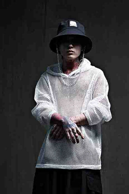 寬鬆款透視網紗連帽T恤