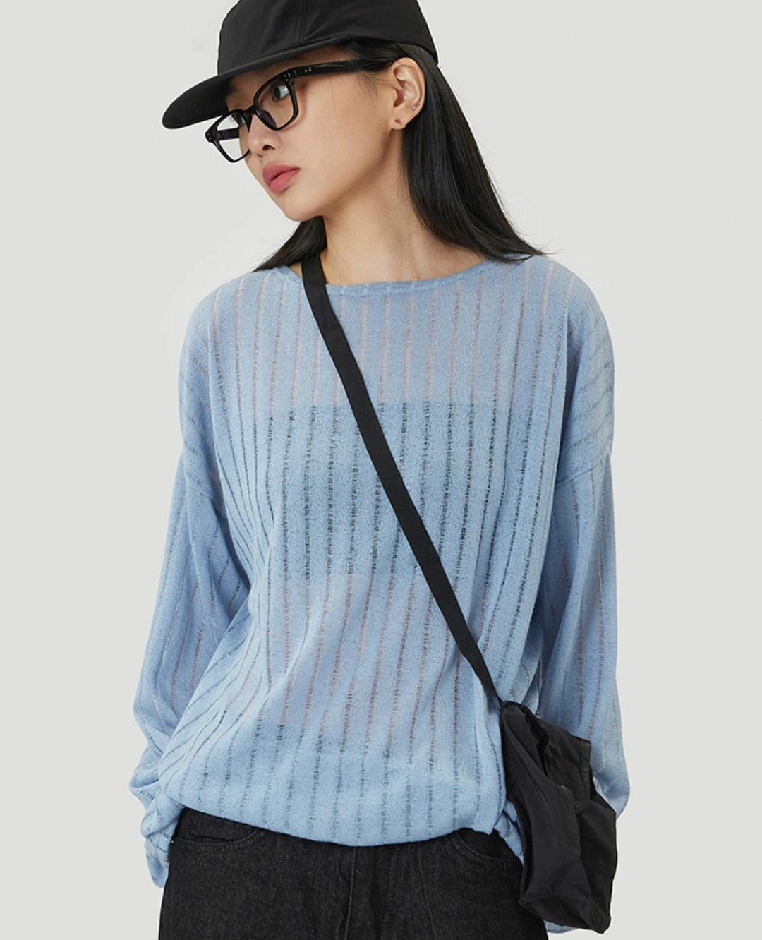 (韓國獨家特價)透視條紋長袖T恤