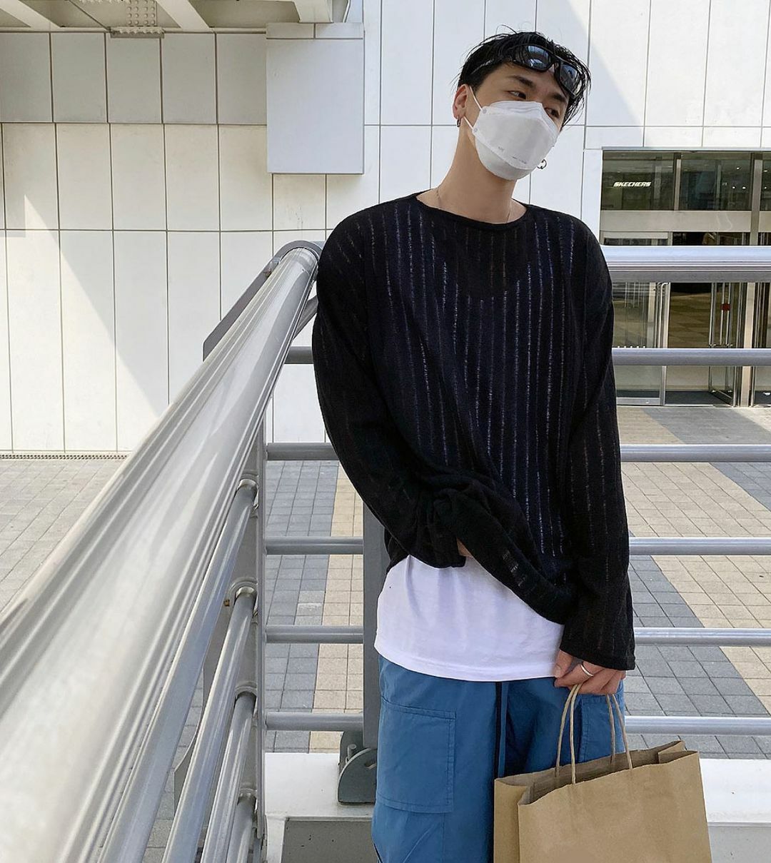 透視條紋長袖T恤