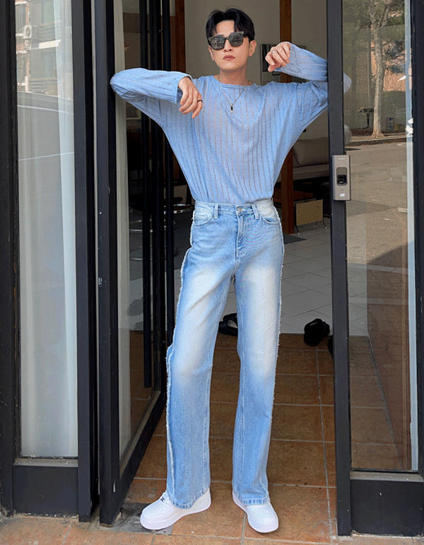 透視條紋長袖T恤