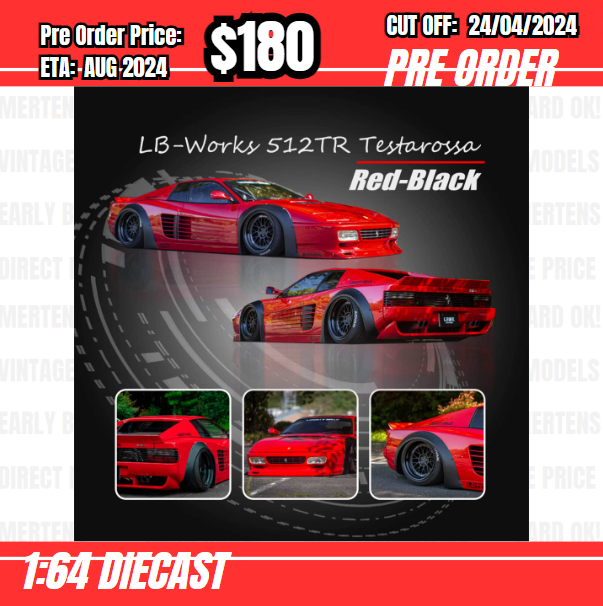 RS-$180  * Star Model * 1:64 Testarossa LB Works Red w/black Wheels [OD22/04]