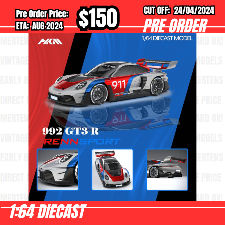 RS-$150  * HKM  * 1:64 911 (992) GT3 R Rennsport Silver [OD22/04]