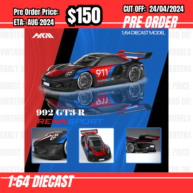RS-$150  * HKM  * 1:64 911 (992) GT3 R Rennsport Black [OD22/04]