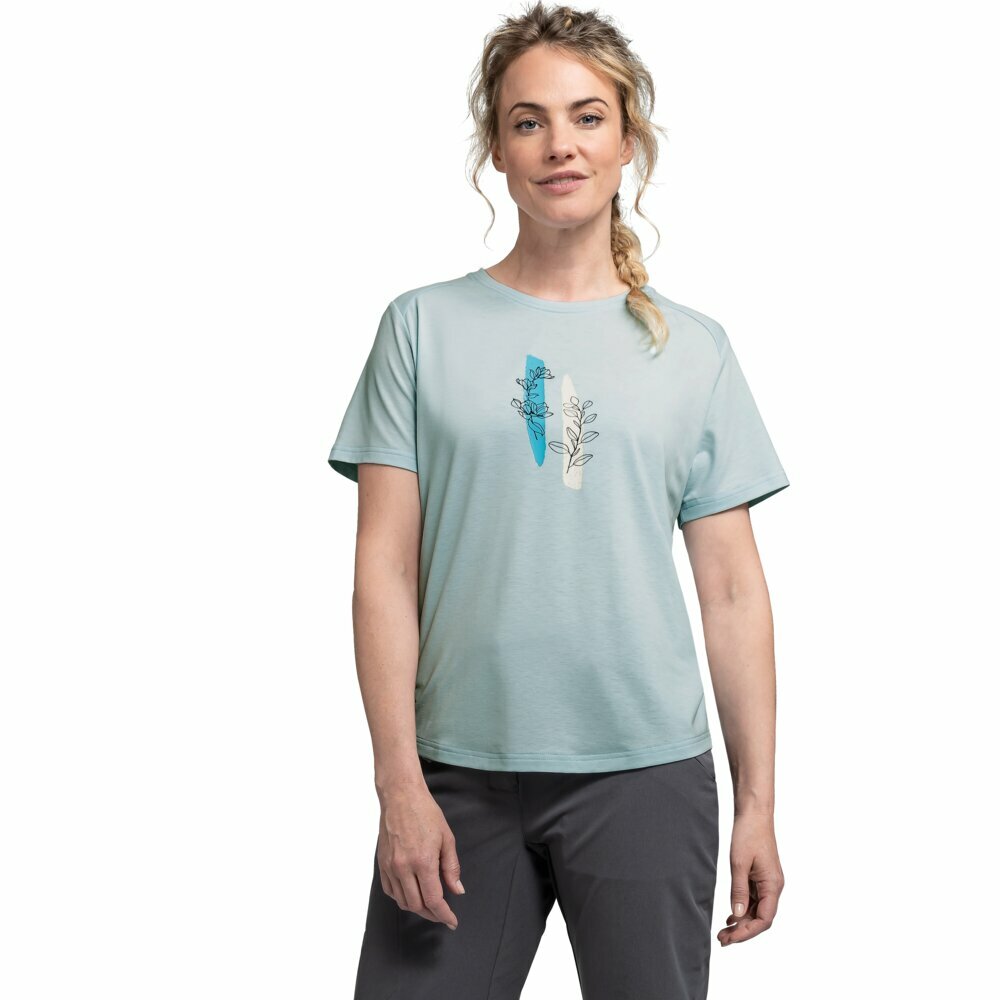 【Schoffel】女快乾排汗短袖印花上衣 / 24SL20-13529-[冰藍、米白、青草綠]