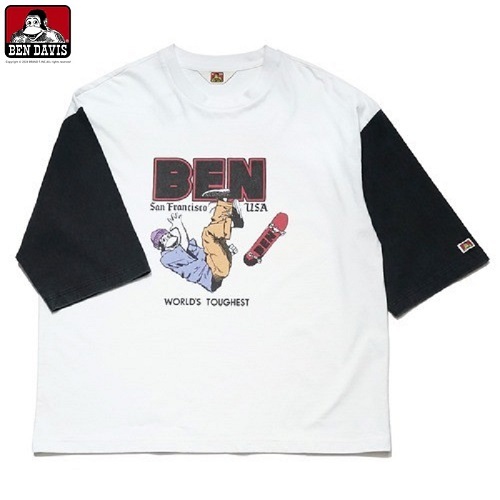 【 BEN DAVIS | PRINT HALF SLEEVE T-SHIRTS 復古風格拼袖短TEE 】