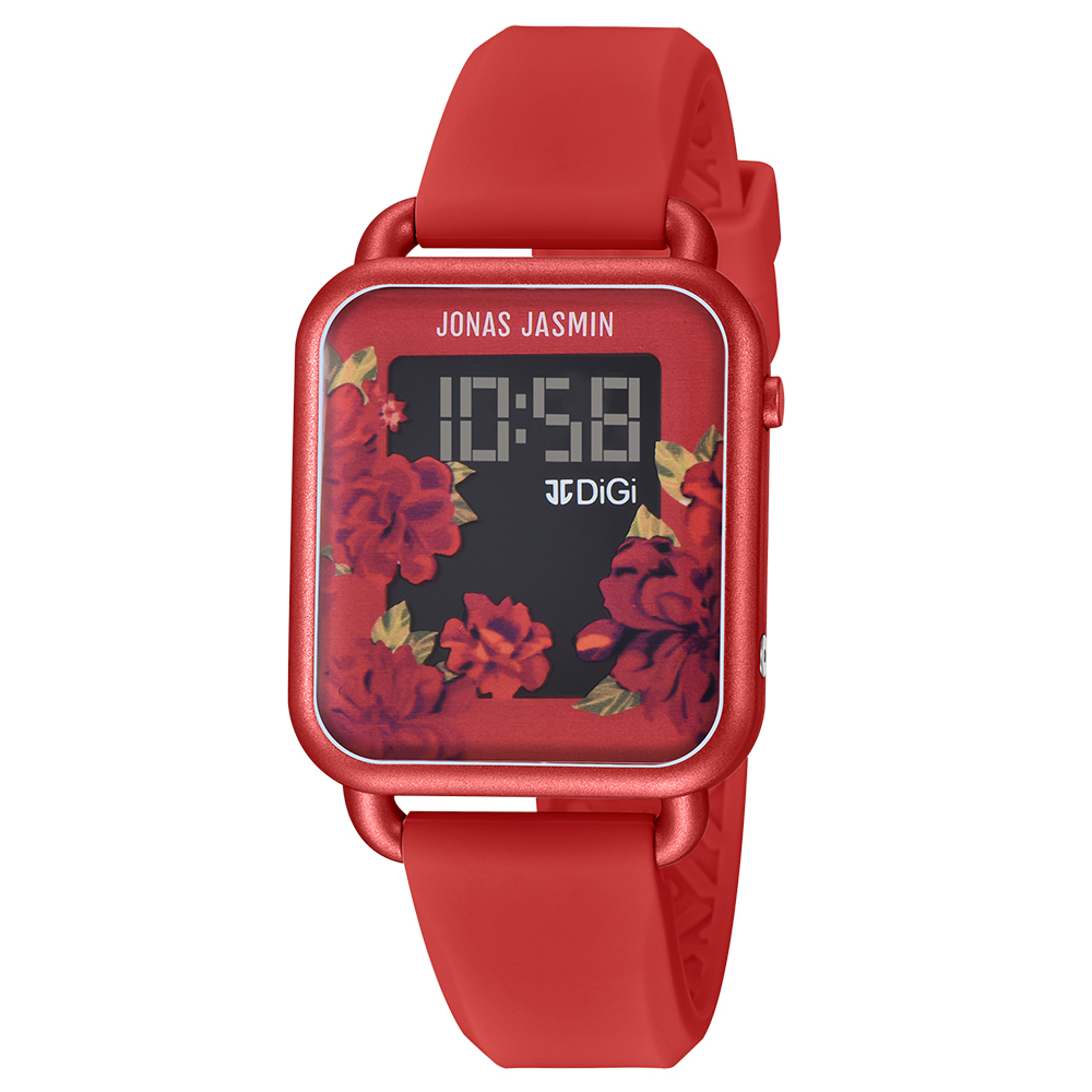 【Jonas Jasmin 喬納斯】JJ-2257L-P繽紛盛放花朵系列女款矽膠電子錶-