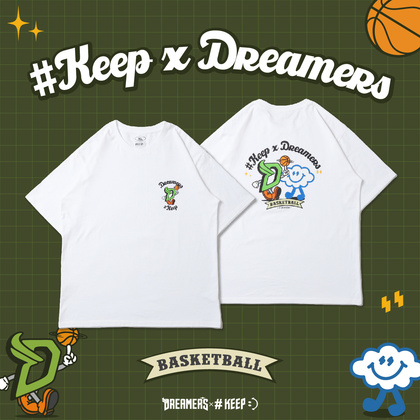 [西門實體門市現貨]#KEEP x DREAMERS 聯名款 TEE 白色 籃球好朋友 夢想家 雲朵人 印花 短T【KS209】
