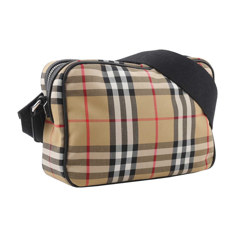 【BURBERRY】Paddy 格紋尼龍帆布拉鍊斜背包(復古黃) 80814601