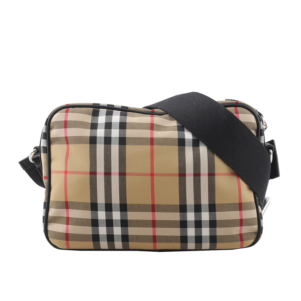 【BURBERRY】Paddy 格紋尼龍帆布拉鍊斜背包(復古黃) 80814601