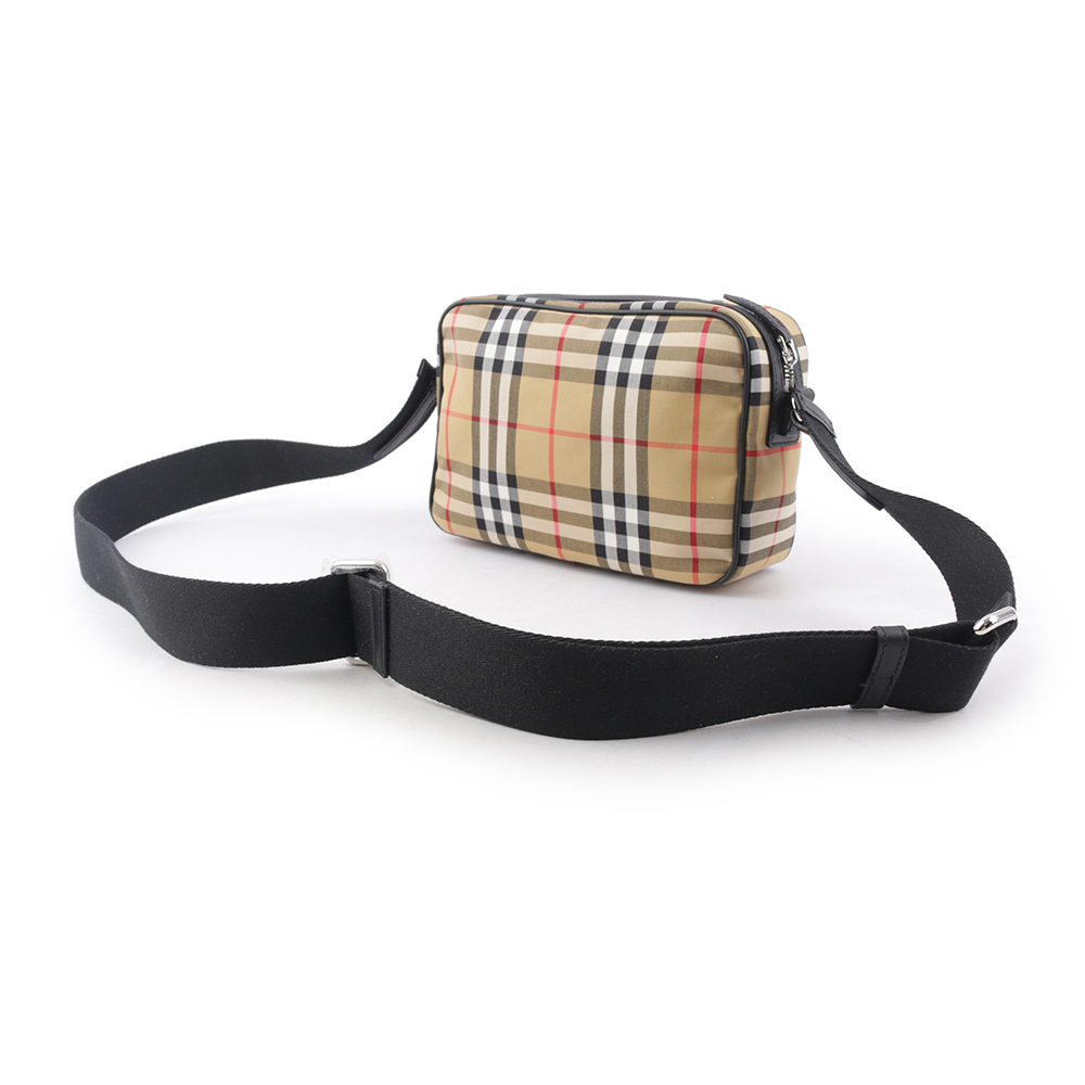 【BURBERRY】Paddy 格紋尼龍帆布拉鍊斜背包(復古黃) 80814601