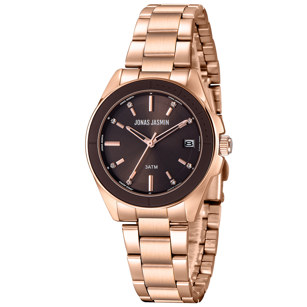 【Jonas Jasmin 喬納斯】JJ-2269L-S亮麗晶鑽時標女款不鏽鋼石英錶-