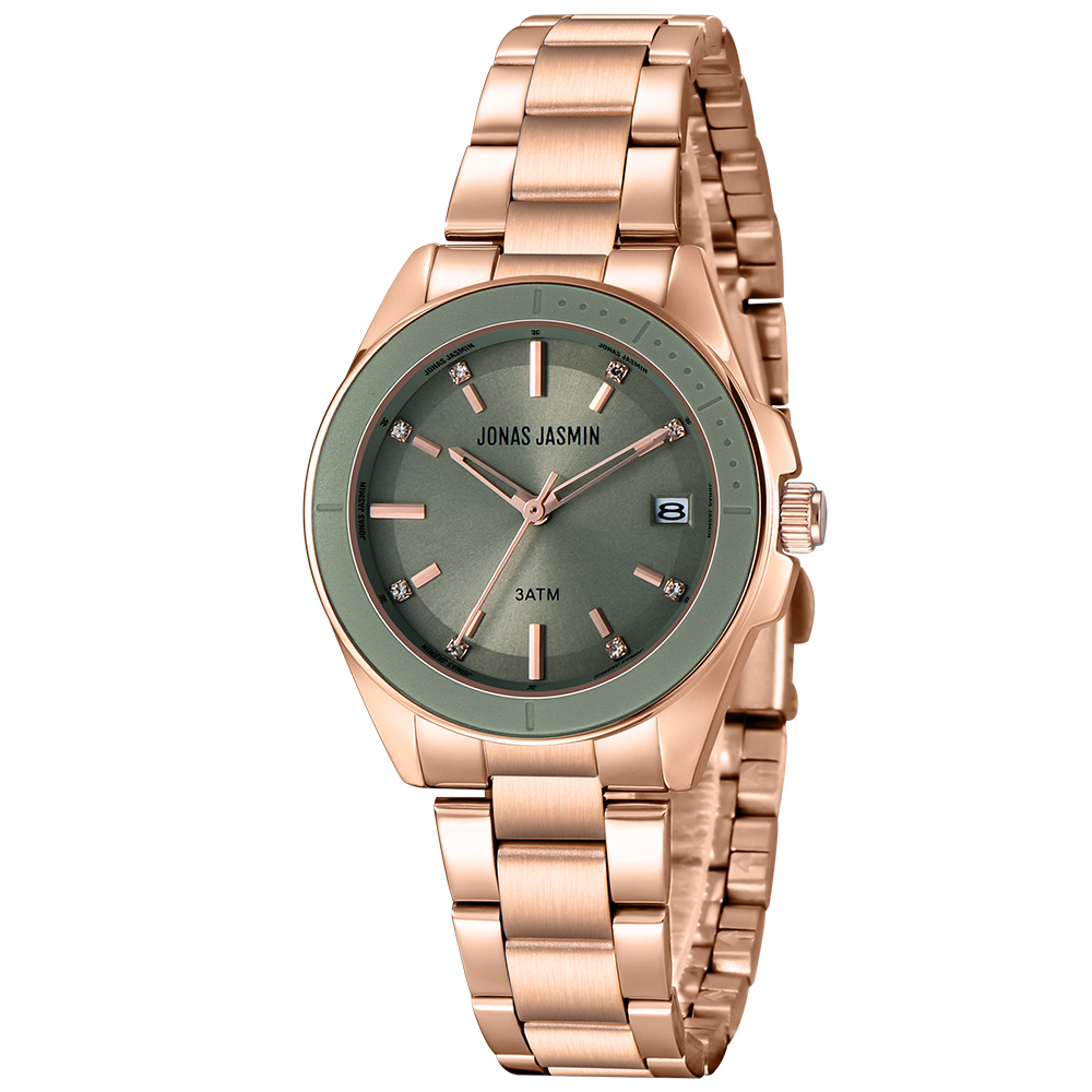 【Jonas Jasmin 喬納斯】JJ-2269L-S亮麗晶鑽時標女款不鏽鋼石英錶-