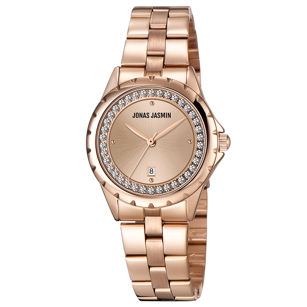 【Jonas Jasmin 喬納斯】JJ-2271L-S亮麗晶鑽錶面女款不鏽鋼石英錶-